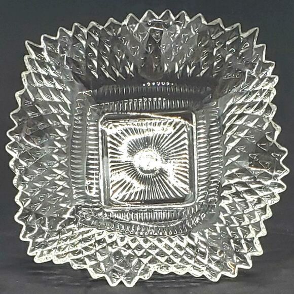 Indiana Glass Vintage Clear Square Diamond Sawtooth Edge Depression Glass Dish - Picture 2 of 8